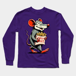 A rat carrying a packet of French fries Long Sleeve T-Shirt